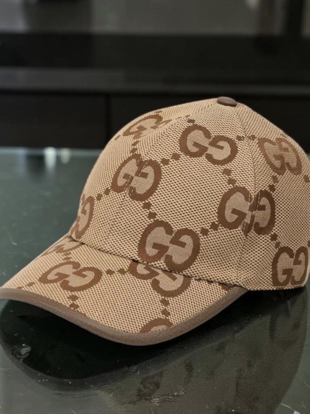 Beige GUCCI Jumbo GG Baseball Cap / Canvas Monogram Hat W/ Dust Bag Size M - Picture 2 of 6